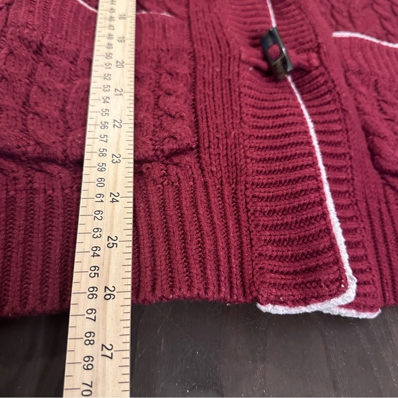 Cabelas Cardigan Sweater Womens Medium Red Sherpa Lined Hood Toggle Cable Knit - Picture 6 of 9